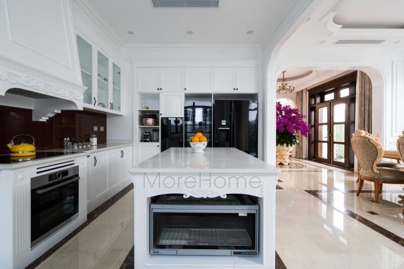 Sản phẩm thi công tủ bếp tân cổ điển đẹp cao cấp bằng gỗ tự nhiên tại biệt thự Vinhomes Imperia Hải Phòng