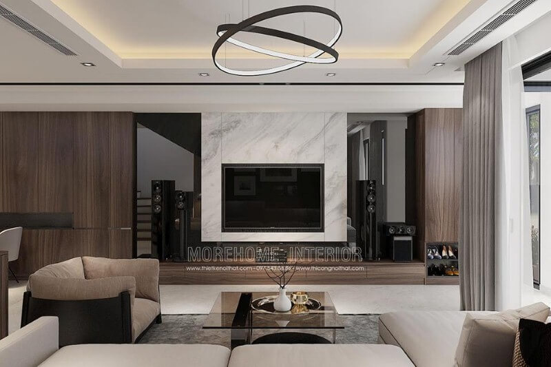 Trang trí tường phòng khách bằng đá LG đẹp sang trọng Thiết kế nội thất biệt thự