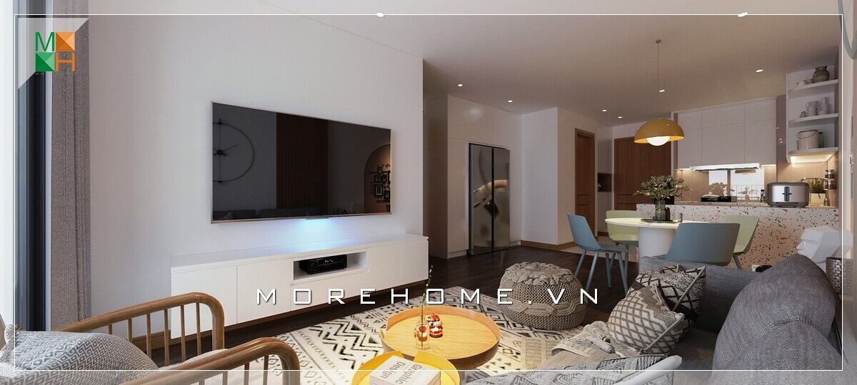 Sử dụng kệ ti vi cao cấp hiện đại màu trắng trang nhã tô thêm nét nổi bật của ngôi nhà Thiết kế nội thất phòng khách nhà phố