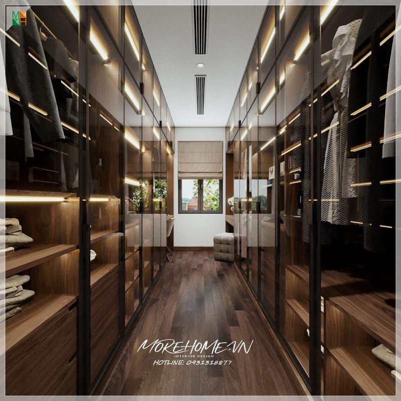 Trang trí phòng thay đồ nhà phố với sự sắp xếp hợp lí phù hợp với không gian và sở thích của gia chủ mang tới không gian thoải mái sử dụng tiện nghi, thẩm mỹ mang lại cao.